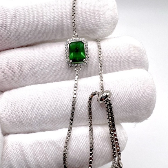 Sale $44 Firm! .925 Sterling Silver Green & Clear Cz Adjustable Bracelet - Picture 14 of 17